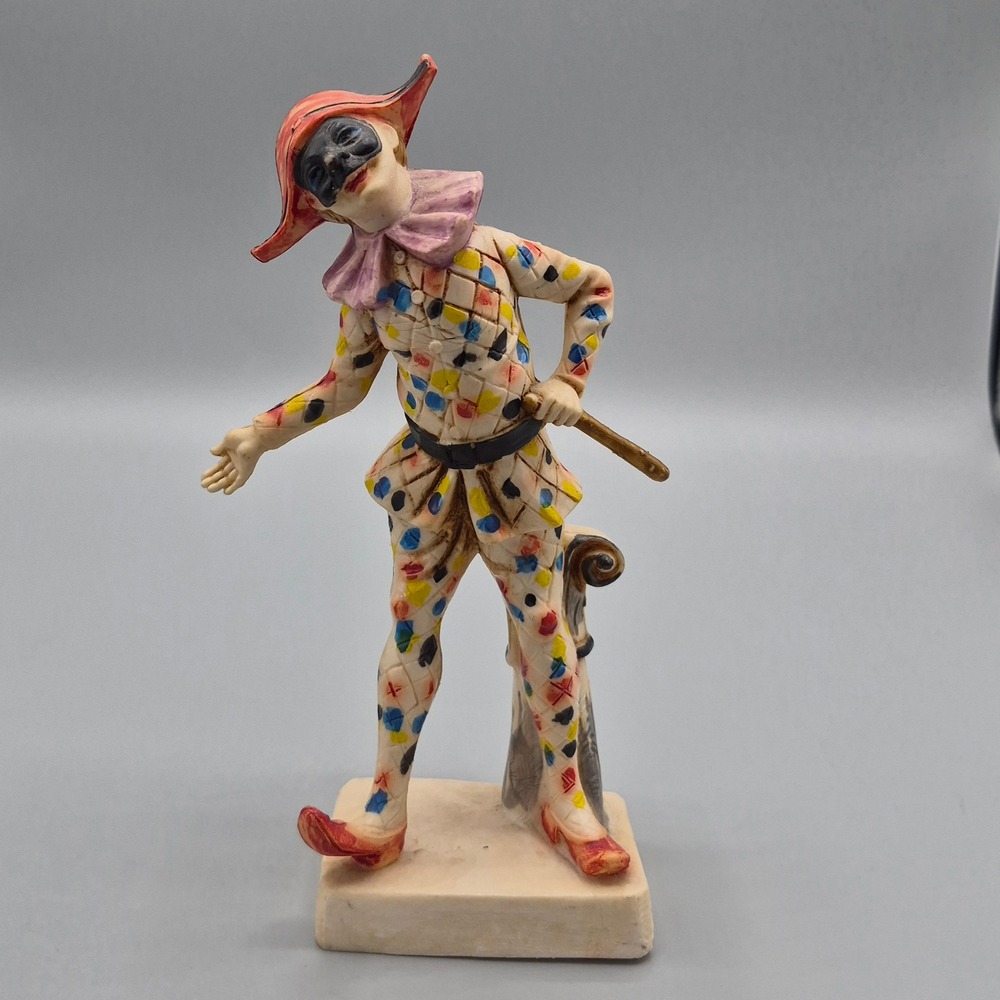 Vintage MIC Imports Hand Made in Italy Harlequin Jester Clown Figurine Mask